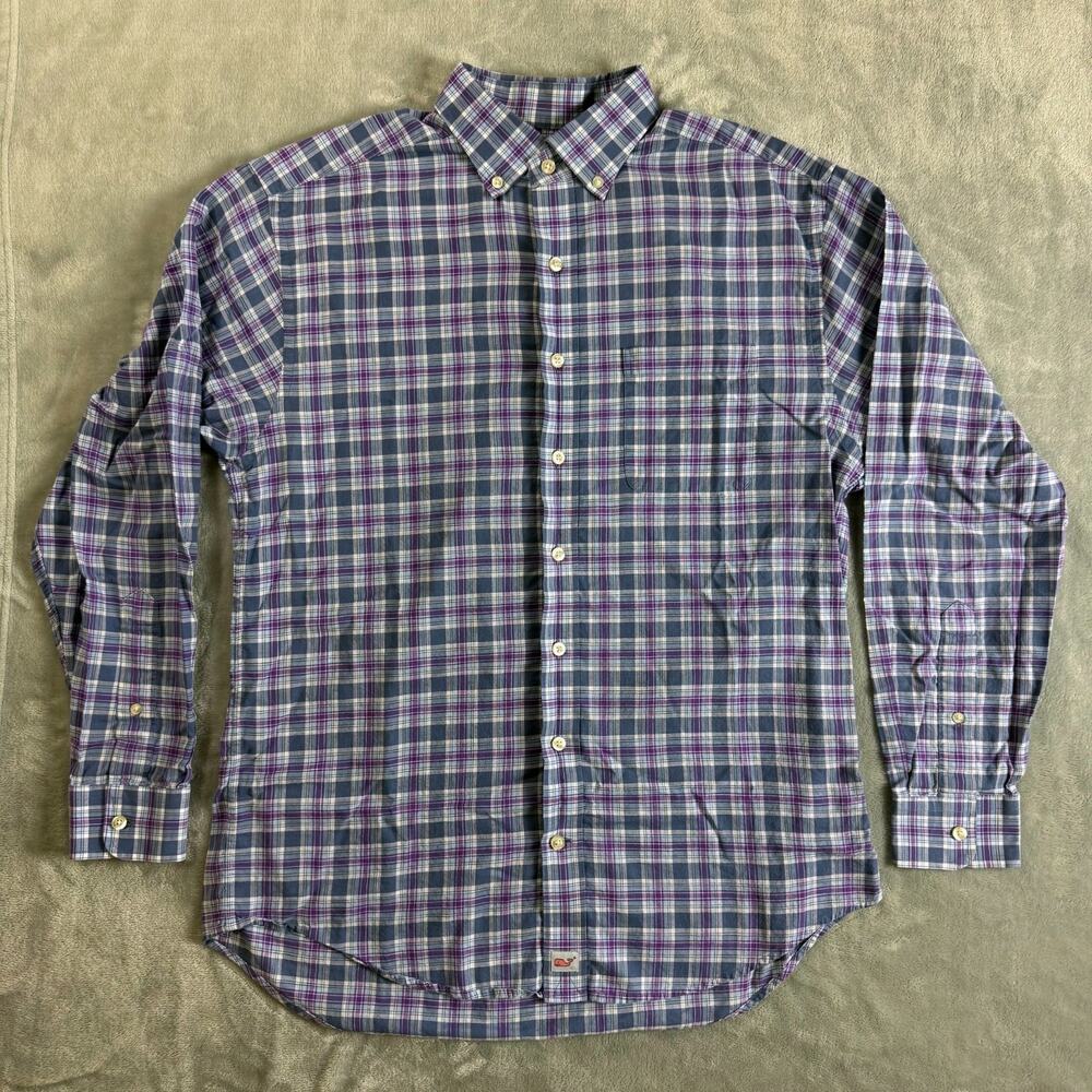 Vineyard Vines Murray Button Down Shirt Mens M Purple Blue Plaid Long Sleeve